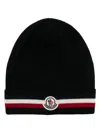 Moncler Tricolor Stripe Ribbed Wool Beanie In Blue