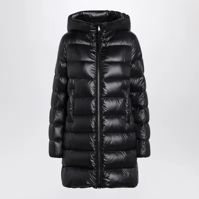 Moncler Hooded Long Quilted Down Jacket In Black