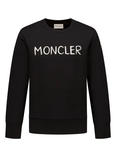 Moncler Kids' Black Sweatshirt With Lettering Logo On The Front And Logo Patch On The Sleeve In Cotton Boy