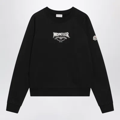 Moncler Black Sweatshirt With Logo Embroidery