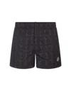 MONCLER BLACK SWIM SHORTS WITH LOGOED PRINT