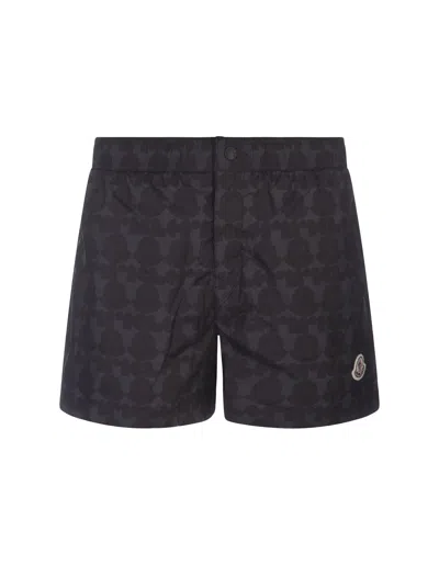 Moncler Black Printed Swim Shorts