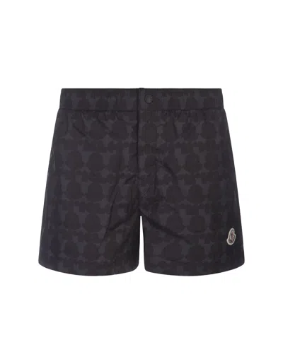 MONCLER BLACK PRINTED SWIM SHORTS 