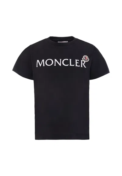 MONCLER BLACK T-SHIRT FOR KIDS WITH LOGO
