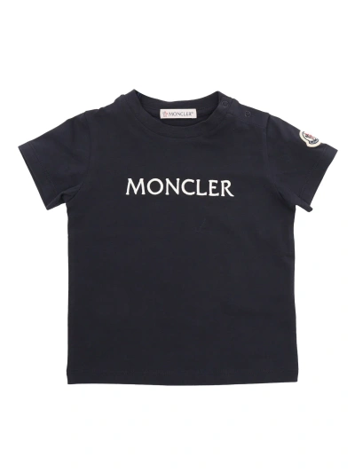 Moncler Babies' Black T-shirt With Logo In Blue