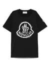 Moncler Black T-shirt With Round Neck, Logo On The Front, And Logo Patch On The Sleeve In Cotton Boy In Black