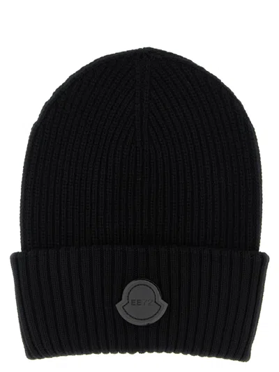 MONCLER BLACK TEXTURED BEANIE CAP