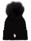 Moncler Wool Hat Featuring Cable Knit And Pom Detail In Brown