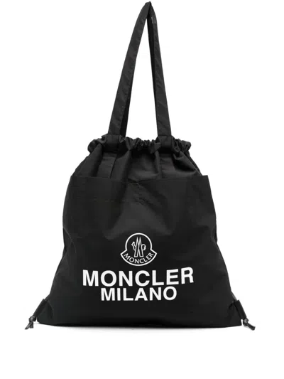 Moncler Aq Drawstring Tote Bag In Black