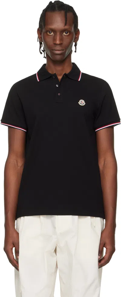 Moncler Black Tricolor-trimmed Cotton Piquet Polo