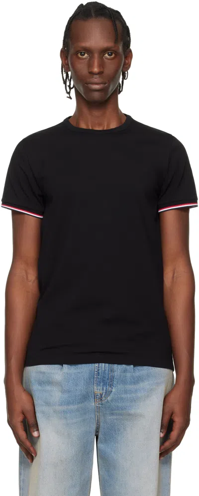 Moncler ブラック Tricolor-trimmed コットン Tシャツ In Black