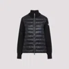 Moncler Black Quilted Cardigan With High Neck And Logo Patch On The Sleeve In Wool And Tech Fabric B In Black