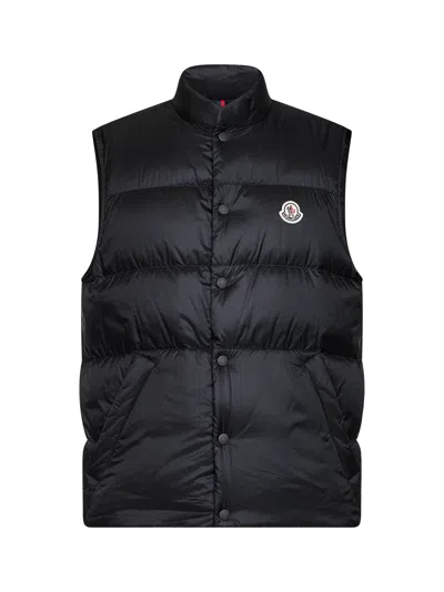 Moncler High Collar Padded Sleeveless Jacket In Black