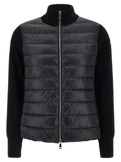MONCLER BLACK TWO-MATERIAL CARDIGAN