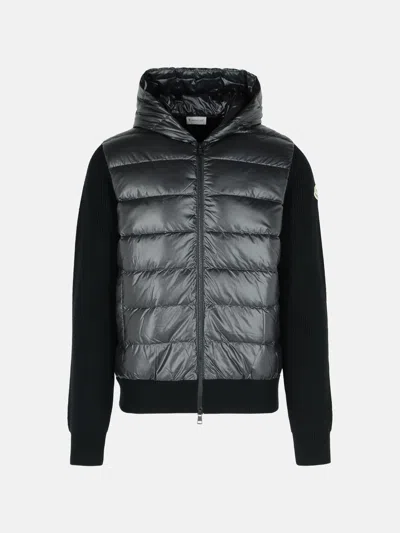 MONCLER BLACK VIRGIN WOOL AND POLYESTER SWEATER
