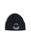 Moncler Black Wool Knit Logo Patch Beanie In Black