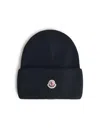 Moncler Ribbed Knit Carded Wool Beanie With Felt Logo Patch In Black