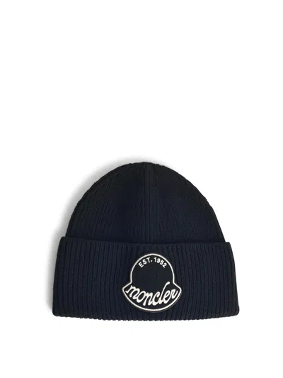 Moncler Knitted Cotton Beanie Hat Turn Up Brim In Brown