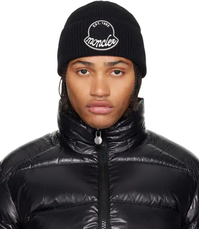 Moncler Black Virgin Wool Beanie In Brown