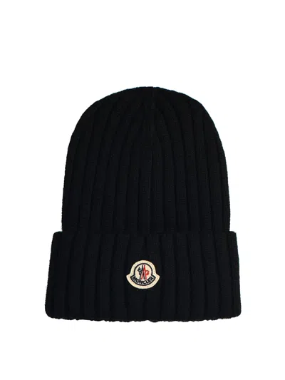 Moncler Black Virgin Wool Beanie
