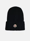 Moncler Black Virgin Wool Beanie In Black