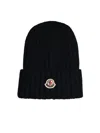 Moncler Black Virgin Wool Beanie In Black