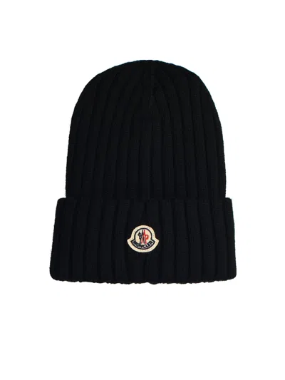 Moncler Black Virgin Wool Beanie Women