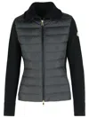 Moncler Two-material Cardigan With Goose Down Padding And High Neck In Black