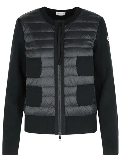 Moncler Black Virgin Wool Blend Jacket In Animal Print