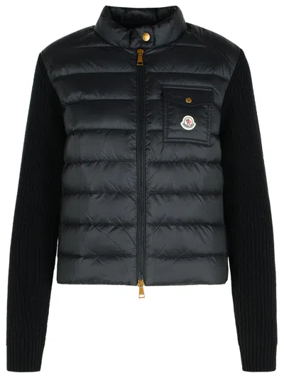 Moncler Black Virgin Wool Blend Jacket In Blue