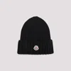 Moncler Mol20933b00036a9327999bb Ribbed Merino Wool Beanie In Black