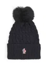 Moncler Black Virgin Wool Hat With Pompom In Black