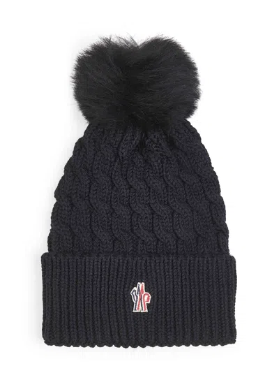 Moncler Black Virgin Wool Hat With Pompom