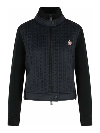 Moncler Black Virgin Wool Padded Cardigan