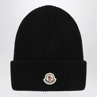 MONCLER MONCLER  BLACK WOOL AND CASHMERE BEANIE