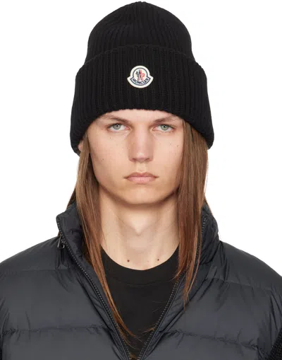 Moncler Black Wool & Cashmere Beanie In 999 - Black