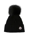 Moncler Black Wool And Cashmere Beanie With Pompon In Black