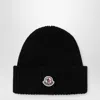 Moncler Mens Black Logo-patch Ribbed Wool-cashmere Beanie Hat In Black
