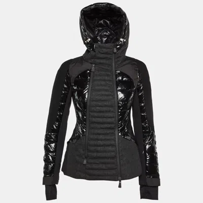 Pre-owned Moncler Black Wool & Polyamide Paneled Quilted Hooded Jacket S
