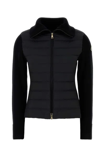 MONCLER BLACK WOOL AND POLYESTER CARDIGAN