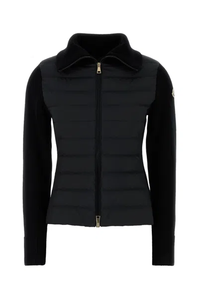 Moncler Black Wool And Polyester Cardigan In Multi