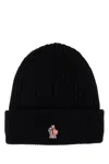 Shop Moncler Black Wool Beanie Hat