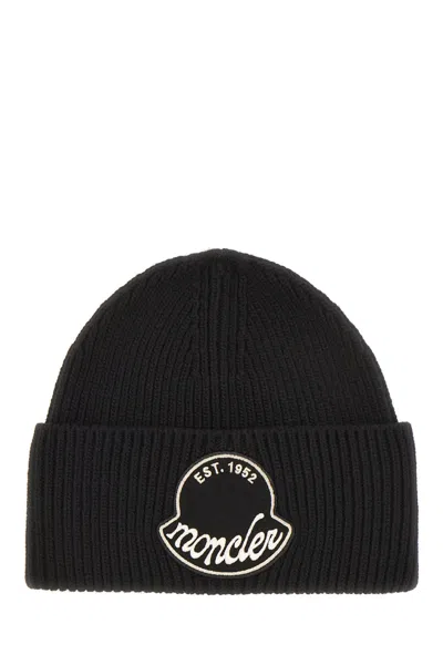 Moncler Knitted Cotton Beanie Hat Turn Up Brim In Brown