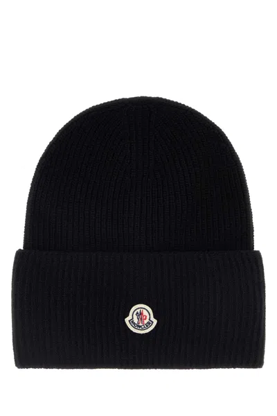 MONCLER BLACK WOOL BEANIE HAT