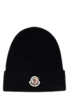 Moncler Midnight Blue Wool Beanie Hat In Black