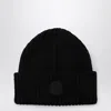 MONCLER MONCLER BLACK WOOL BEANIE WITH LOGO