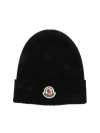 Moncler Black Wool Beanie With Logo Patch