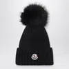 Moncler Black Wool Beanie With Pom-pom In Black