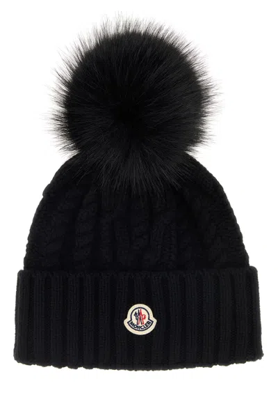 Moncler Black Wool Blend Beanie Hat