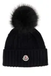 Moncler Cable-knit Cashmere And Wool-blend Beanie In Black